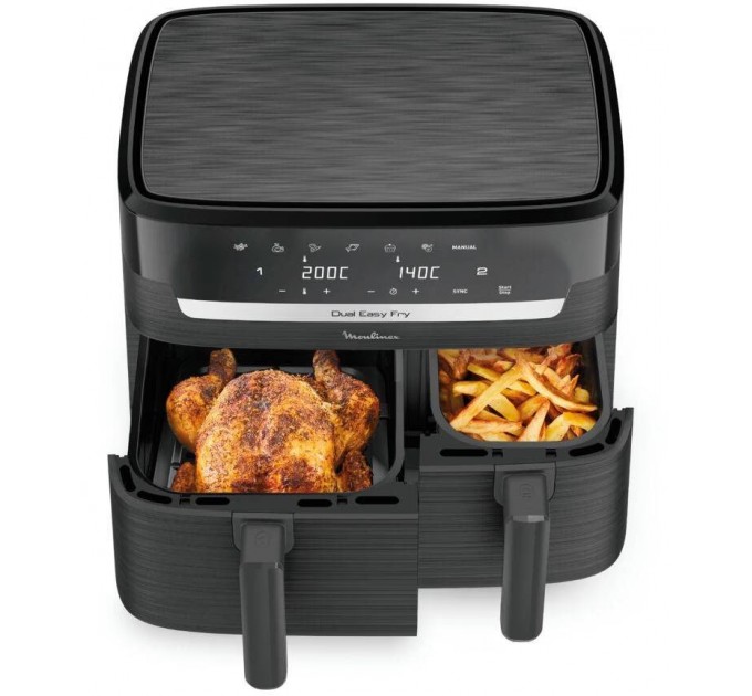 Мультипечь Moulinex Dual Easy Fry, 2700Вт, чаша-5.2+3.1л, сенсорное управл., 2 чаши, гриль, пластик, темно-серый