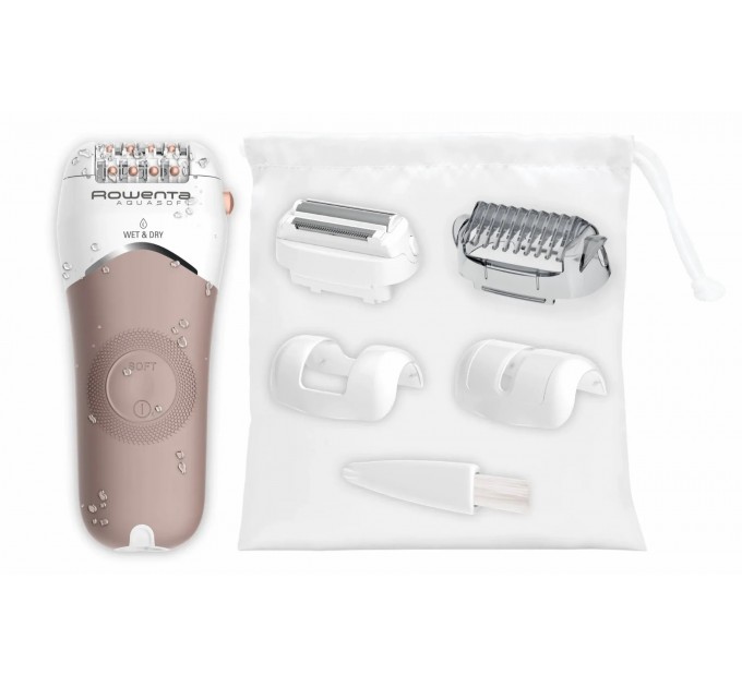Епілятор Rowenta Aquasoft Wet&Dry пінцетний, акумуляторний , пінцет.-24, волог.+сух., насадок-4, пудровий