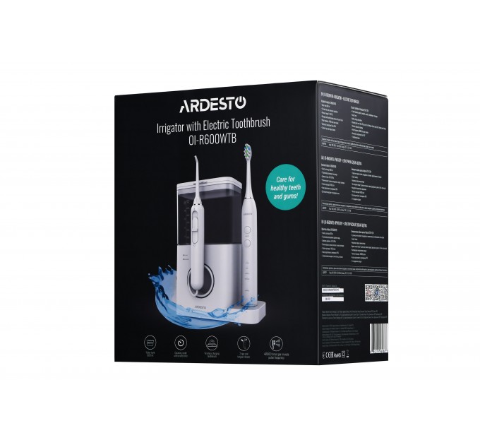 Ирригатор ARDESTO стационарный+электрическая зубная щётка, чаша 600 мл, от сети , 3 насадки, белый