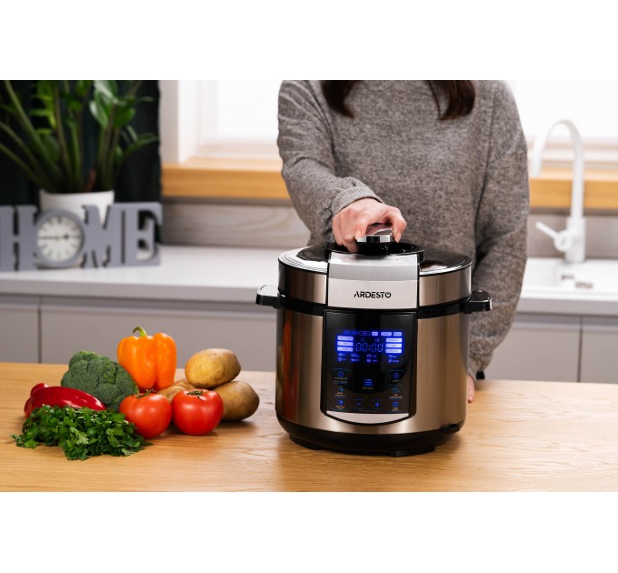 Мультиварка-скороварка ARDESTO, 900Вт, чаша-5л, електронне керув., книга рецептів, метал/пластик, сірий