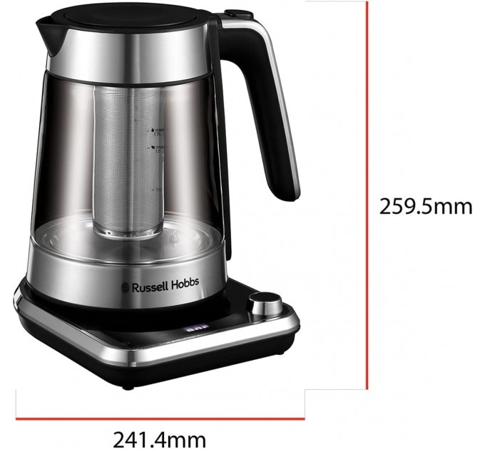 Электрочайник Russell Hobbs Attentiv Kettle, 1.7л, Strix, стекло, база с отсеком для шнура, серый