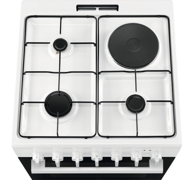 Плита Electrolux комбінована 3 газ + 1 електро, 57л, 60x60см, конвекція, білий