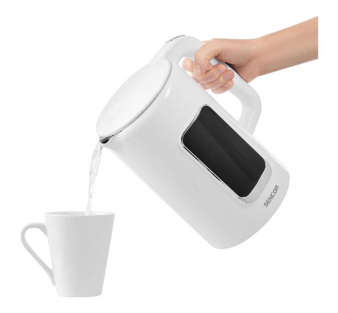 Електрочайник Sencor 1.7л, Strix, LED дисплей, подвійні стінки, сенс. керування, білий