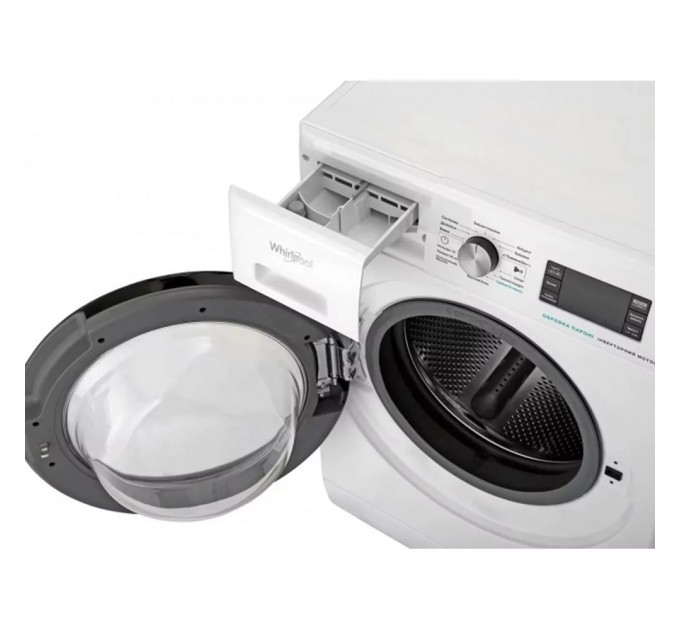 Стиральная машина Whirlpool фронтальная, 8кг, 1200, A+++, 60см, дисплей, пар, инвертор, люк черный, белый