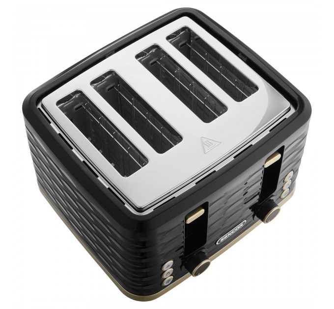 Тостер Sencor 1600Вт, подогрев, разморозка, 4 слота, пластик, черно-золотой