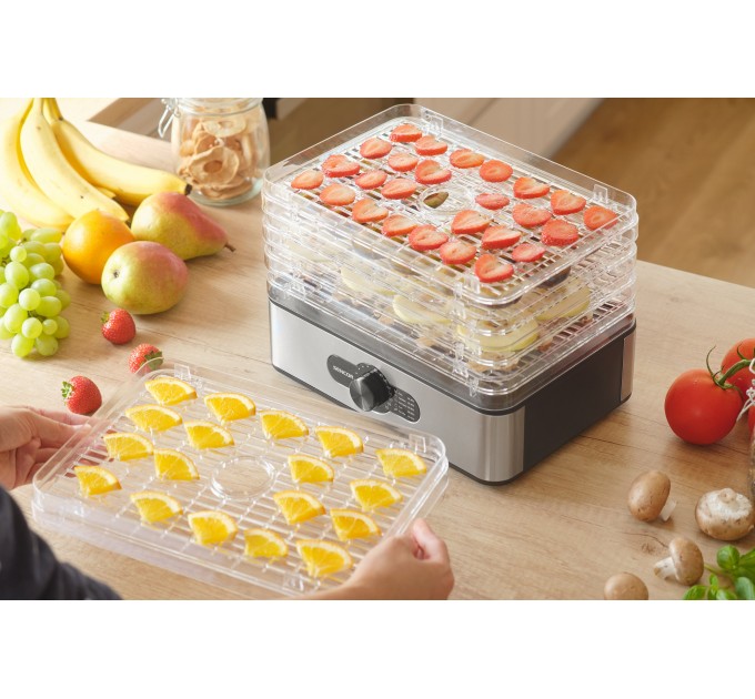 Сушка для продуктов Sencor 240Вт, поддонов - 5x2.9см, диаметр - 29см, макс - 70°С, металл, пластик, серый