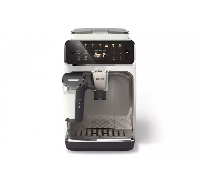 Кофемашина Philips Series 4400 LatteGo, 1.8л, зерно+мол., автомат.капуч, дисплей, авторецептов -12, бело-серебристый