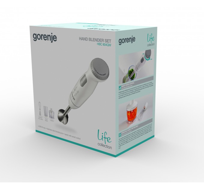 Блендер Gorenje погружной 800Вт, 4в1, чаша-500мл, измельчитель, белый