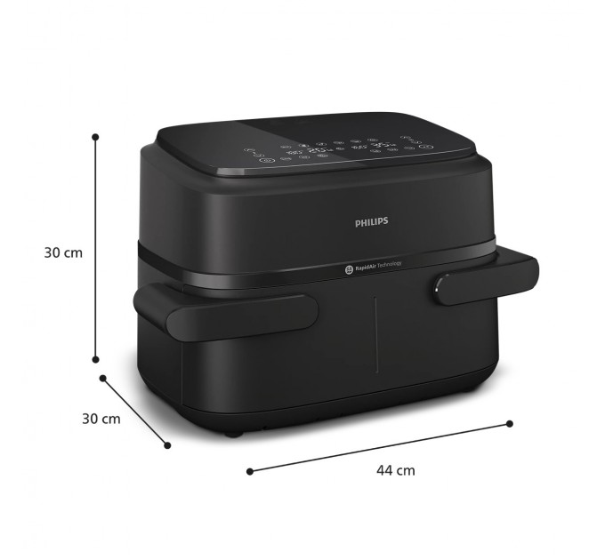 Мультипіч Philips Ovi Flex Dual 2450Вт, чаша-3+3л, сенсорне управл., 2 контейнера, 6 авто. програм, пластик, чорний