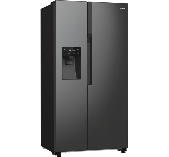 Холодильник SBS Gorenje, 179х70х92см, 2 дв., 376(190)л, А++, NF+, Инв. , Зона св-ти, диспенсер, генератор льда, Внешн.диспл, черный