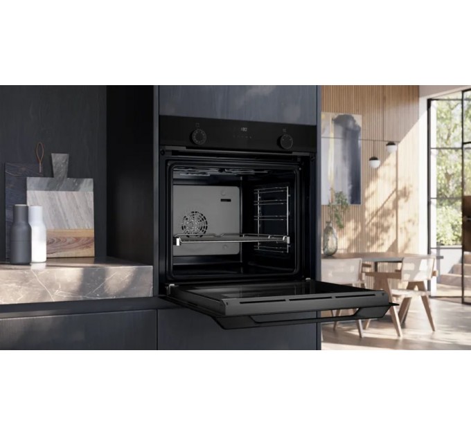 Духова шафа Siemens електрична, 76л, A, дисплей, конвекція, телескопічні направляючі, чорний