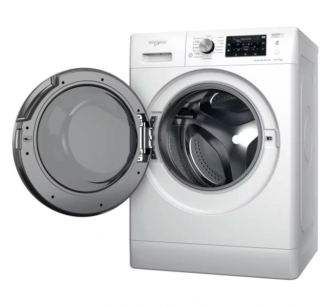 Стирально-сушильная машина Whirlpool фронтальная, 11(7)кг, 1600, A, 60см, дисплей, пар, инвертор, люк черный, белый