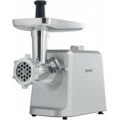 М'ясорубка Gorenje, 2500Вт, 2.4кг/хв, 3 решітки, насадка для ковбас, кеббе, томатів, 3 терки, пластик/метал, білий
