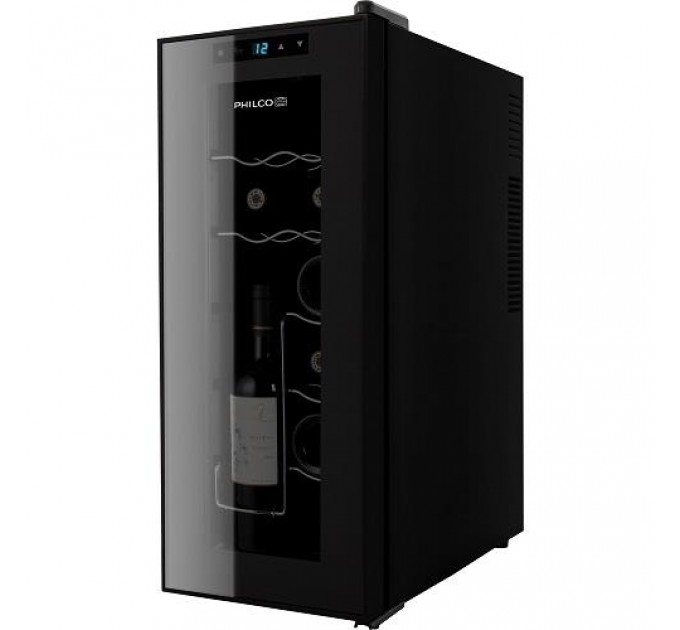 Холодильник Philco для вина, 63.8х25.2х50, холод.отд.-32л, зон - 1, бут-12, диспл, подсветка, черный