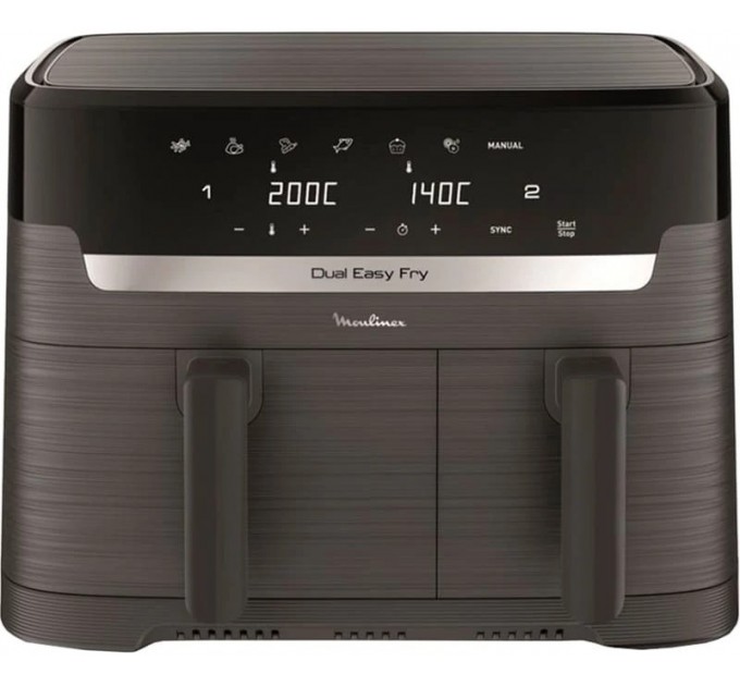Мультипечь Moulinex Dual Easy Fry, 2700Вт, чаша-5.2+3.1л, сенсорное управл., 2 чаши, гриль, пластик, темно-серый