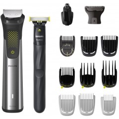 Триммер Philips Series 9000 для бороды, усов,головы, тела, интим.зон, акум., насадок-15, OneBlade в компл., сталь, серый