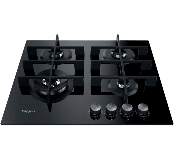 Варочная поверхность Whirlpool газ на стекле, 60см, чугун, конфорка с двойным рядом пламени, черный