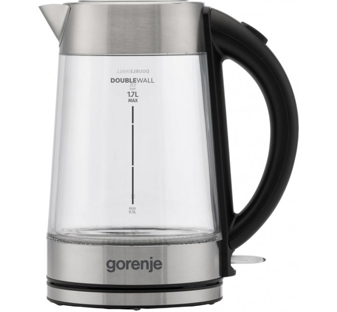 Электрочайник Gorenje 1.7л, 2,200 Вт, strix контроль, стекло, нерж