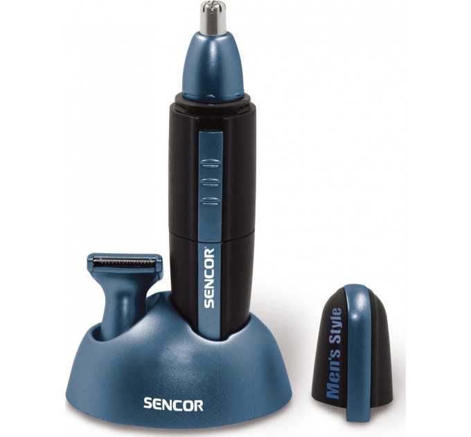 Триммер Sencor для бороды, усов, носа и тела, ААx1, насадок-2, подставка, сталь, черно-синий