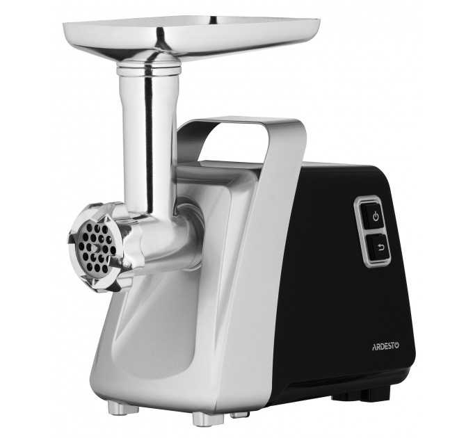 М'ясорубка ARDESTO, 2100Вт, 2кг/хв, 3 решітки, насадка для ковбас, кеббе, томатів, 3 терки, бургер-прес, пластик, чорно-срібний