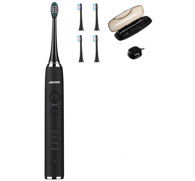 Щетка зубная электр. ARDESTO, ETB-211B, 40т. колеб/мин, насадок-5, футляр, IPX7, черный