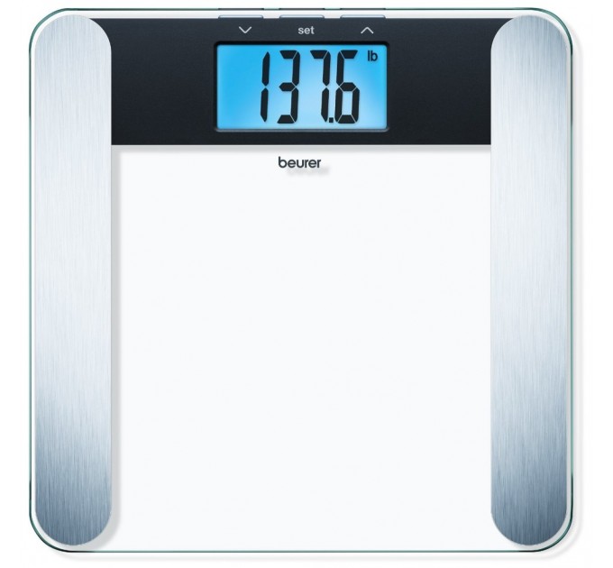 Весы Beurer напольные, 180кг, толщина 8мм, большой дисплей, СR2032x2 в компл, стекло, прозрачные