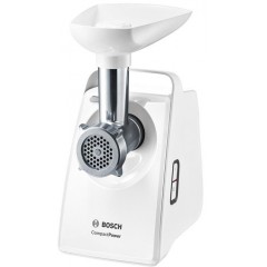 Мясорубка Bosch, 1500Вт, 1.8кг/мин, 2 решетки, насадка для колбас, кеббе, пластик, белый