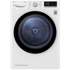 Сушильная машина LG тепловой насос, 9кг, A++, 69см, дисплей, автоочистка конденсатора, белый