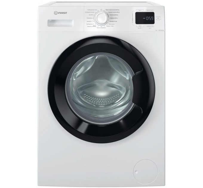 Пральна машина Indesit фронтальна, 6кг, 1200, A+++, 44.6см, дисплей, пара, інвертор, люк чорний, білий