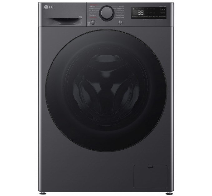 Стиральная машина LG фронтальная, 9кг, 1200, A, 48см, дисплей, пар, инвертор, черный
