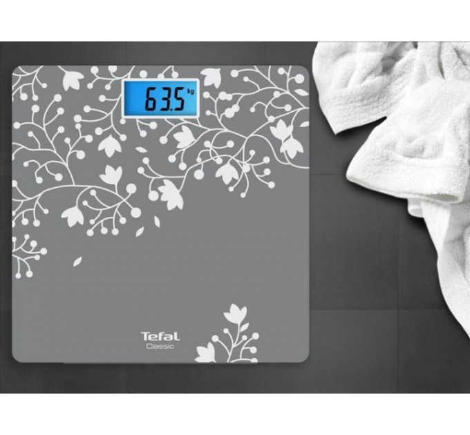 Весы Tefal напольные Classic Blossom, 160кг, AAAx2 нет в компл., стекло, серебро