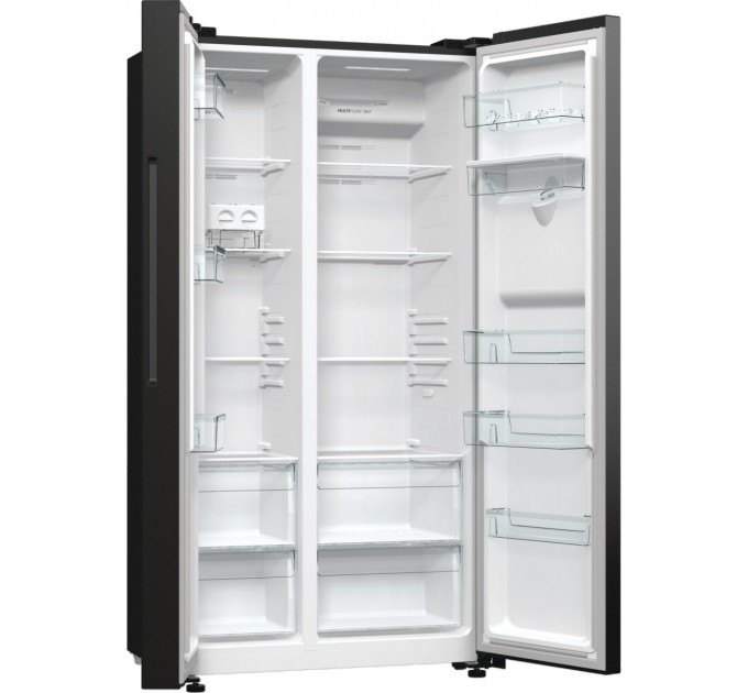 Холодильник SBS Gorenje, 179х67х92см, 2 дв., 353(191)л, А++, NF+, Инв. , Зона св-ти, диспенсер, генератор льда, Внешн.диспл, черный