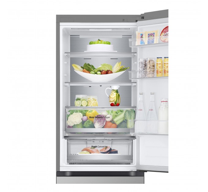Холодильник LG с нижн. мороз., 186x60х68, холод.отд.-234л, мороз.отд.-110л, 2дв., E, NF, инв., диспл внешн., Fresh Сonverter, Metal Fresh, серебристый