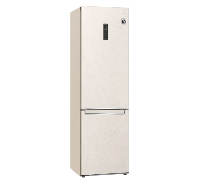 Холодильник LG с нижн. мороз., 203x60х68, холод.отд.-277л, мороз.отд.-107л, 2дв., E, NF, инв., диспл внешн., зона св-ти, Metal Fresh, бежевый