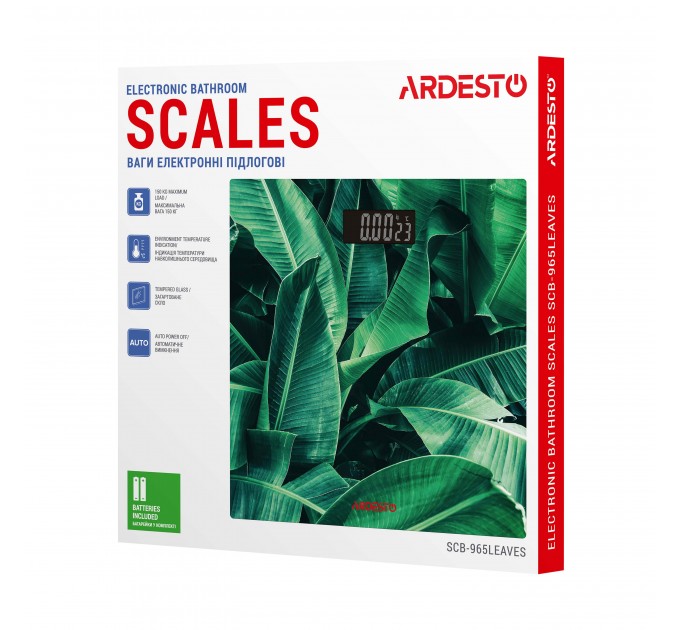 Весы ARDESTO напольные Leaves, 150кг, AAAx2 в компл, стекло, многоцветные