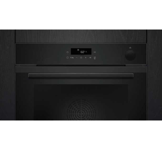 Духовой шкаф Siemens электрический, 71л, A+, пар, дисплей, конвекция, телескопические направляющие, черный