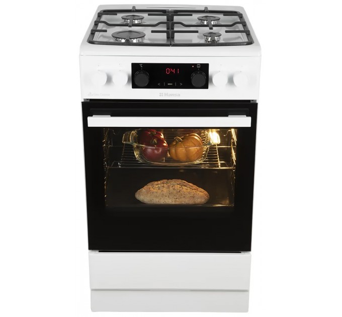 Плита Hansa комби, 65л, 50x60см, дисплей, конвекция, чугун, белый