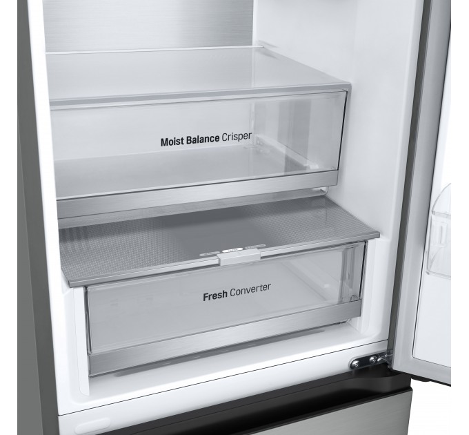 Холодильник LG с нижн. мороз., 186x60х68, холод.отд.-234л, мороз.отд.-110л, 2дв., E, NF, инв., диспл внешн., Fresh Сonverter, Metal Fresh, серебристый