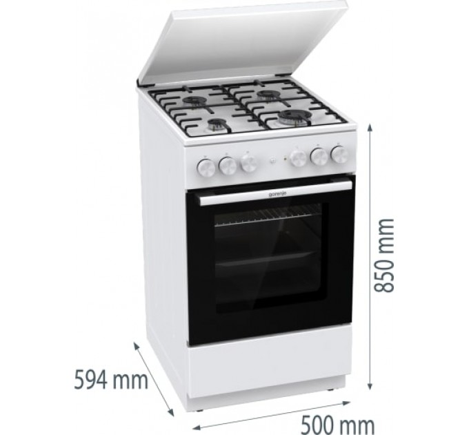 Плита Gorenje комби, 68л, 50x60см, эмалированные реш, с крышкой, белый