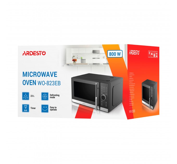 Микроволновая печь ARDESTO, 23л, электр. управл., 800Вт, дисплей, откр.ручкой, черный