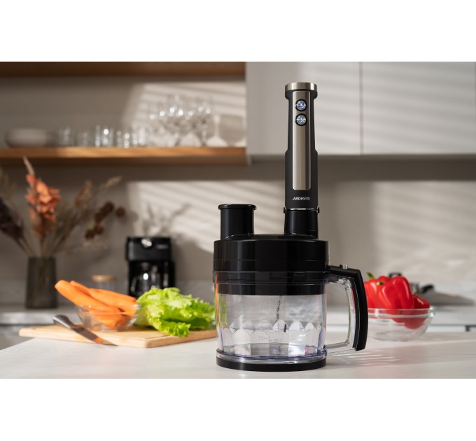 Блендер ARDESTO заглибний 1000Вт, 7в1, чаша-2000мл, насадка для нарізання кубиками, чорно-сріблястий