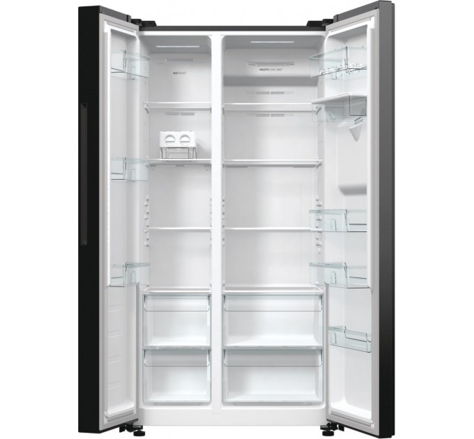 Холодильник SBS Gorenje, 179х67х92см, 2 дв., 353(191)л, А++, NF+, Инв. , Зона св-ти, диспенсер, генератор льда, Внешн.диспл, черный