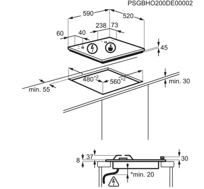 Варочная поверхность Electrolux газ на стекле, 60см, чугун, черный