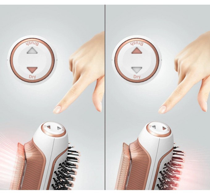 Фен-щетка Rowenta Reverso Dry&Brush 2в1, 1200Вт, режимов-3, иониз-я, хол. обдув, насадок-2, керамика, бело-золотистый