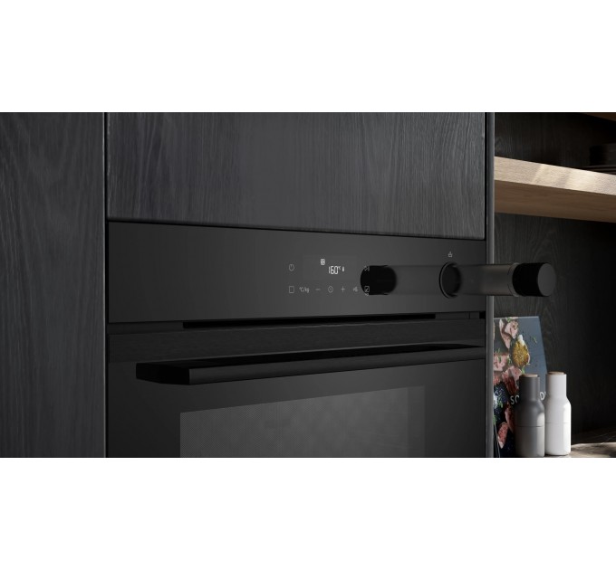 Духовой шкаф Siemens электрический, 71л, A+, пар, дисплей, конвекция, телескопические направляющие, черный
