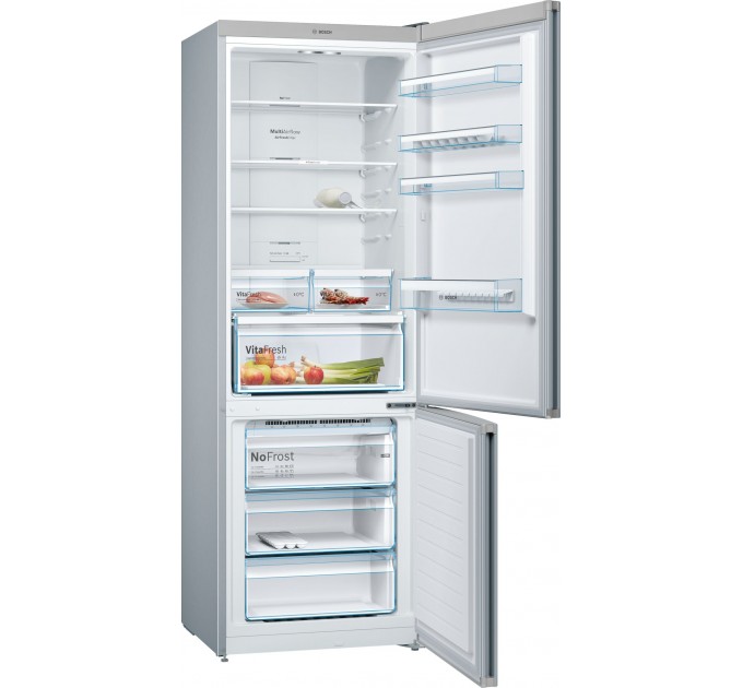 Холодильник Bosch с нижн. мороз., 203x70x67, xолод.отд.-330л, мороз.отд.-105л, 2дв., А++, NF, дисплей, нерж