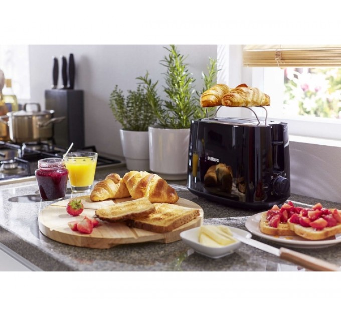 Тостер Philips Daily Collection 830Вт, крышка от пыли, пластик, черный