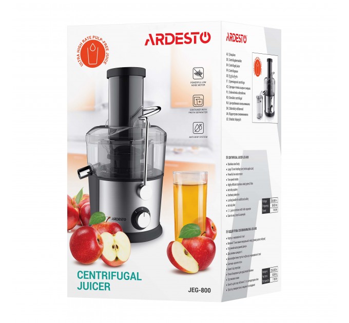 Соковыжималка ARDESTO центробежная 1100Вт, чаша-1л, пластик/металл, серебристо-черный