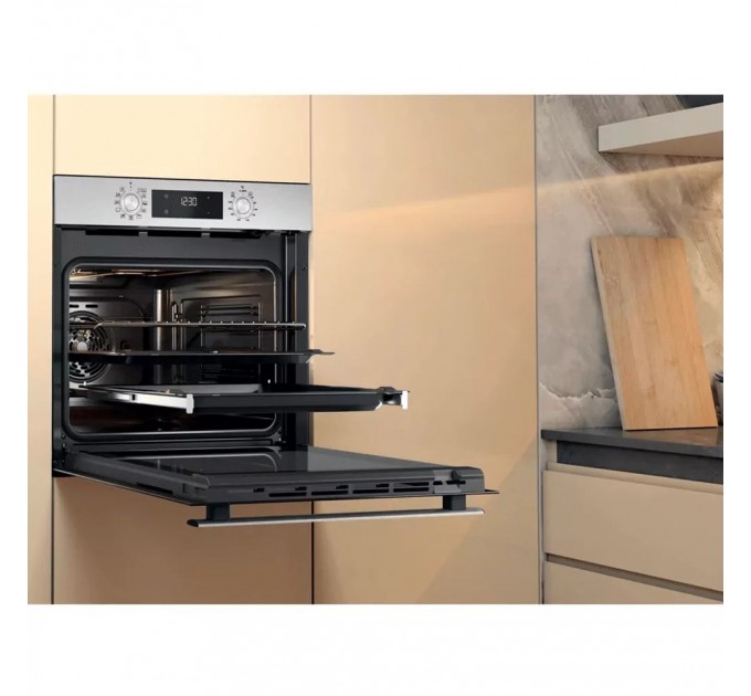 Духова шафа Whirlpool електрична, 71л, A+, дисплей, конвекція, телескопічні напрямні, нерж