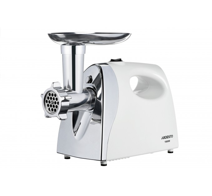 Мясорубка ARDESTO, 1800Вт, 2кг/мин, 3 решетки, насадка для колбас, кеббе, томатов, пластик, бело-серебристый